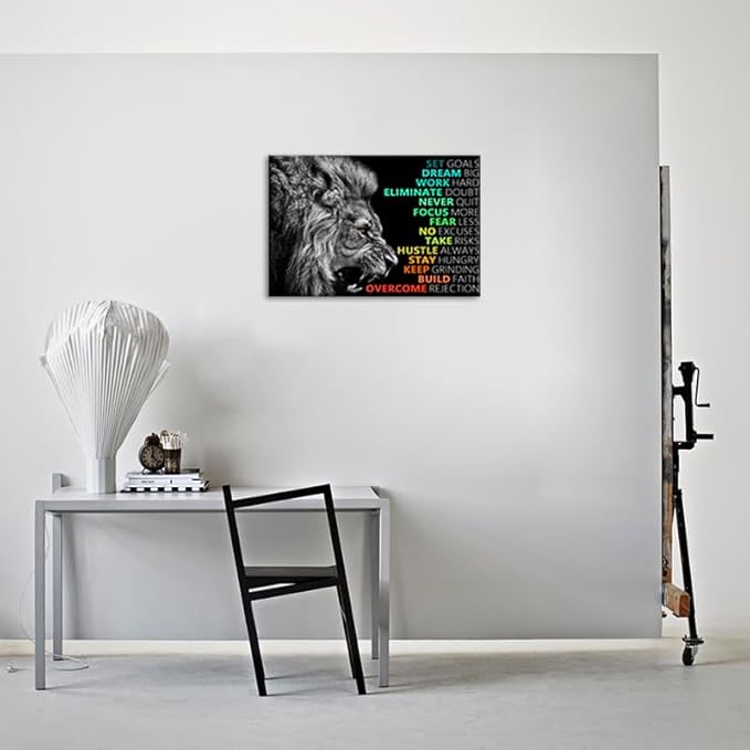 Inspirational Canvas Wall Art Success Positive Affirmation Quotes Pictures Motivational Print Lion Poster Painting Colorful Artwork Office Decor for Living Room Framed Ready to Hang[24''W x 36''H]