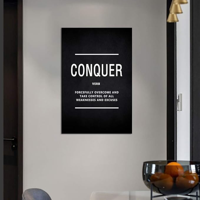 Office Wall Art Conquer Verb Inspirational Motivational Posters Prints on Canvas Inspiring Entrepreneur Quotes Inspiration Motivation Pictures Prints Artwork Home Office Wall Decor Framed (12”Wx16”H)