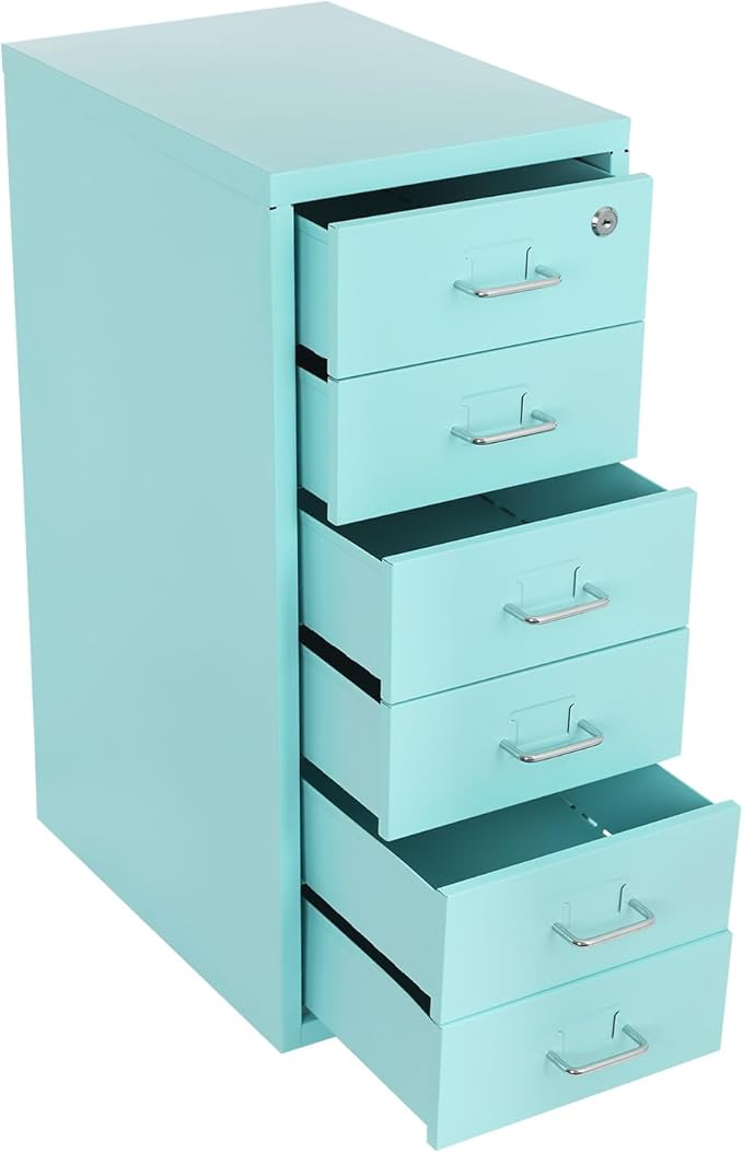 Vertical File Cabinets, 6 Tier Metal File Cabinet with Lock, Multi Drawer Cabinet for Home Office, Assembly Required (Blue)