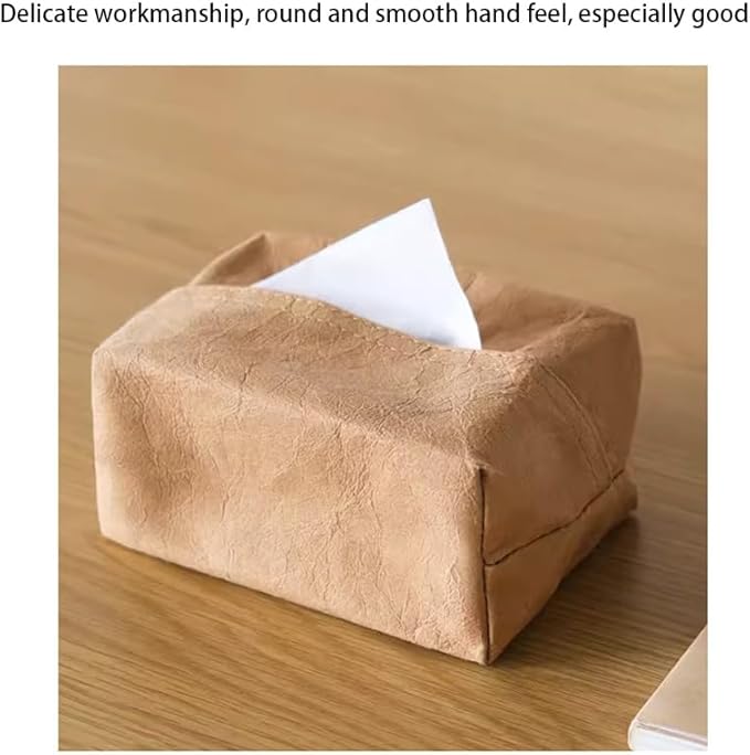 Stylish Tissue Box Kraft Paper Towel Box Square Tissue Box and Creative Tissue Holder for Vanity Countertop Bedroom Décor Office Gift Bar Modern Tissue Box (Color : Beige, Size : Large) (Beige Large)