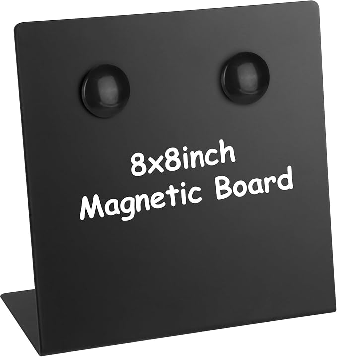 Magnetic Bulletin Board with Stand, 8x8inch Magnet Display Stand, Metal Tabletop Memo Board with 2 Magnets for Home, Kitchen, School, Office Supplies