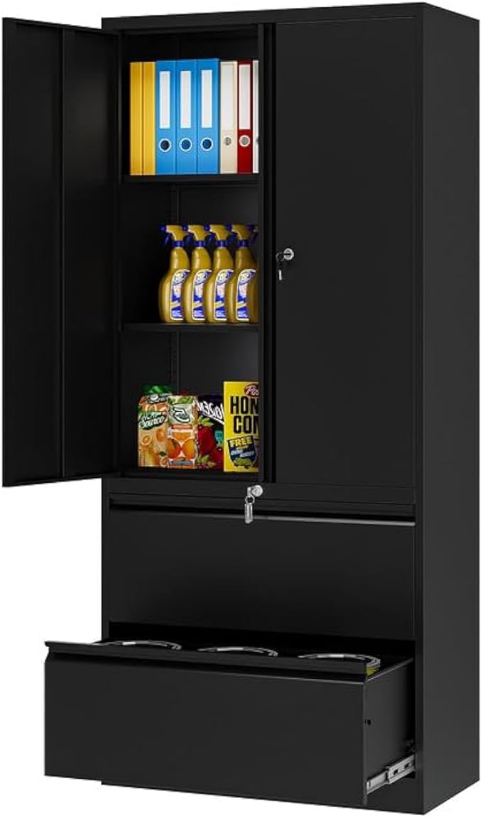 Metal File Cabinets, Lateral Filing Cabinet with 2 Drawers, 71" H File Caninet for Home Office, Office Storage Caninets with Adjustable Shelves for Letter/Legal / A4 - Assembly Required