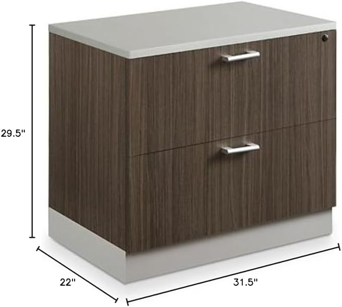 nbf signature series Esquire 31.5" W Two Drawer Lateral File Mahogany Laminate/Silver Laminate Kickplate and Hardware
