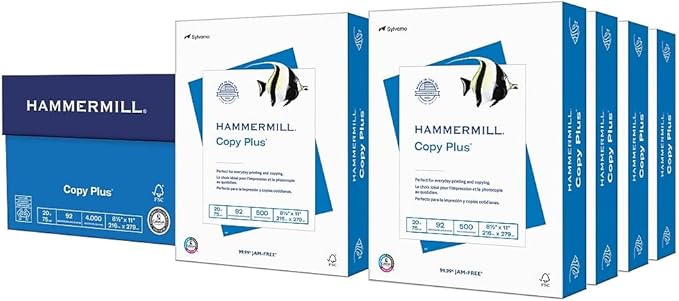 Hammermill Copy Plus 8.5" x 11" Copy Paper, 20 lbs., 92 Bright, 8 Ream (4,000 Sheets) - 105190