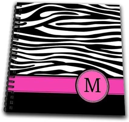 3dRose db_154284_2 Letter M Monogrammed Black & White Zebra Stripes Animal Print with Hot Pink Personalized Initial Memory Book, 12 by 12"