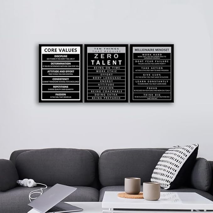 Inspirational Wall Art for Office Quotes Theme Wall Decor Ten Things That Require Zero Talent Motivational Canvas Prints Millionaire Mindset Poster Modern Home School Decor Framed[36" W X 16" H]