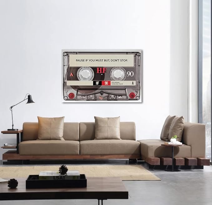Pause If You Must but Don't Stop Positive Quotes Posters and Prints Inspirational Canvas Wall Art Retro MUSIC LOVER TAPE Artwork Motivational Home Office Decor Wooden Framed Ready to Hang-44 Wx28 H