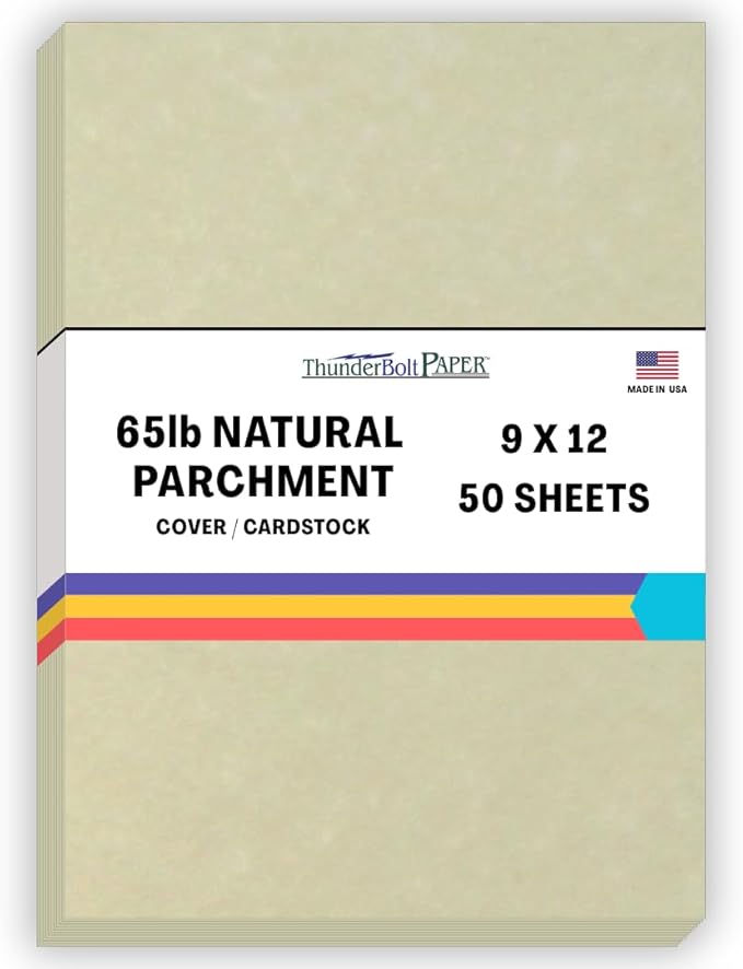 50 Natural Parchment 65lb Cover Paper Sheets 9" X 12" (9X12 Inches) Frame and Sketch Pad Size - Printable Old Parchment Semblance Through The Processing of The Pulp
