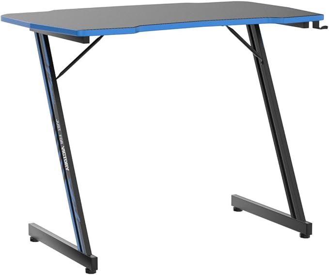 BestOffice Gmaing Desk 35.4in PC Computer Desk, Blue Ergonomic Gaming Table Z Shaped Gaming Workstation with Headphone Hook for Home Office，Blue