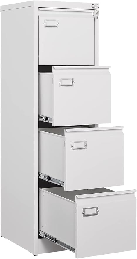 4 Drawer File Cabinet,Metal Filing Cabinets with Lock,18" Deep Vertical Filing Cabinets for Home Office,Steel Storage Cabinet fits Letter/Legal/A4 Size