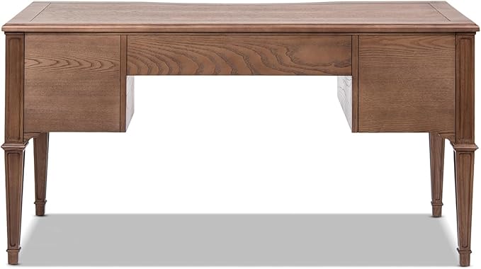 Jennifer Taylor Home JTH Luxe Dauphin Gold Accent 5-Drawer Wood Executive Desk, Natural Brown Ash Wood