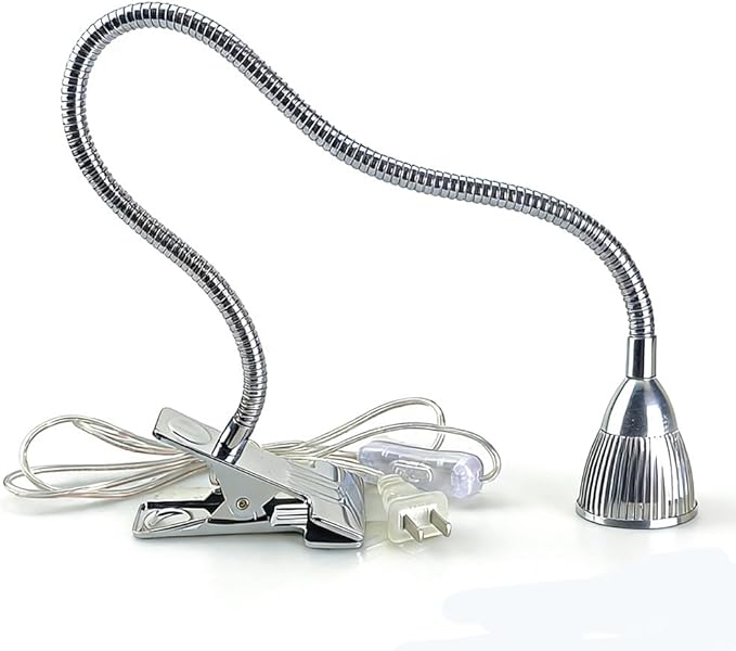 QUANS 5W 5x1W Warm White Clamp Clip on 19inch Flexible Gooseneck High Power LED Desk Table Sewing Study Work Bedside Reading Swing Arm Light Lamp,Ultra Bright Silver 110V US Plug