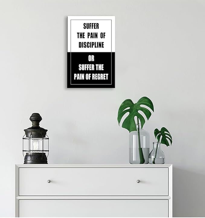 WYJDFART Motivational Poster Suffer Discipline Pain or Regret Pain Inspirational Wall Art Printed Canvas Artwork for Home School Bedroom Office Living Room Framed Ready to Hang [12" W X 18" H]