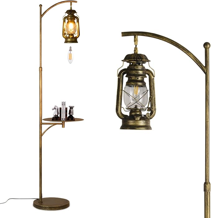 beaysyty Farmhouse Adjustable Floor Lamps with Tray Lantern Tall Standing lamp for Bedroom Home Decor for Office Cafe Den Living Room Bedroom, On/Off Foot Switch and Brushed Rustic (Bronze)