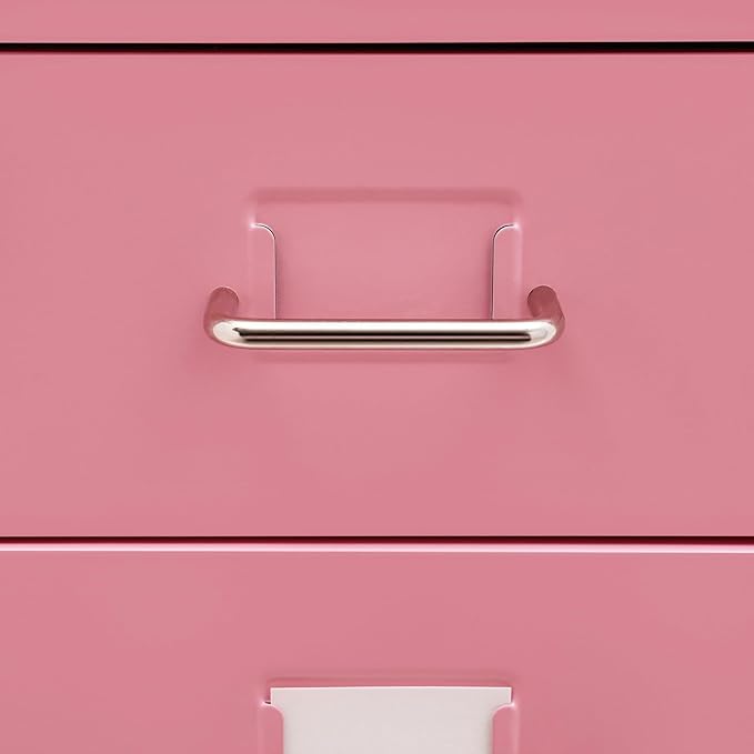 5-Drawer Mobile File Cabinet 11" D x16.1 W x27.1 H Vertical Filing Chest with Rubber Wheels and Tag Slot for Kitchen Bedroom Living Room Office (Pink)
