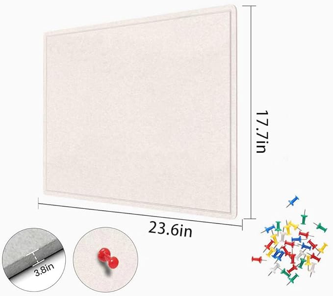 Bulletin Board - 35 x 17.5 inches Decorative Felt Pin Board - Cork Board Alternative for Wall - Foldable Photo Board Self-Adhesive Prayer Board with 20 Pushpins - Oatmeal
