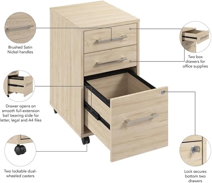 Bush Business Furniture Hustle 3 Drawer Rolling File Cabinet in Platinum Gray, Mobile Document Storage for Home and Professional Office