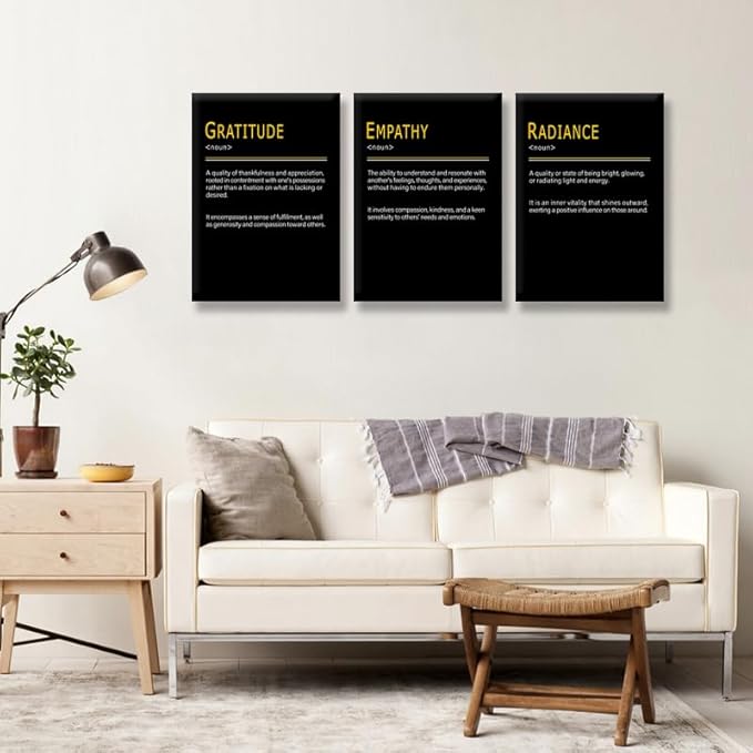 WYJDFART 3 Pieces GRATITUDE EMPATHY RADIANCE A Positive Emotional Chain Inspirational Quotes Posers Motivational Wall Decor for Office Home Bedroom Workplace Framed Ready to Hang [60''Wx 28''H]