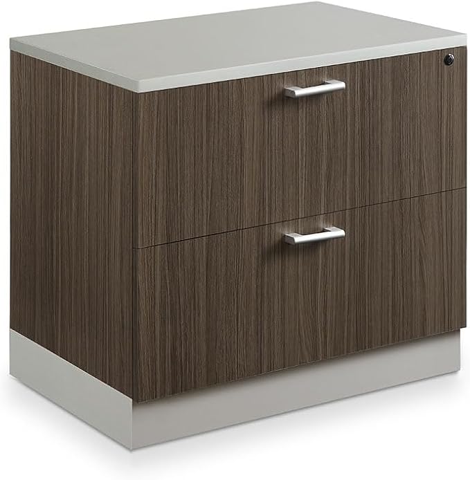 NBF 2 Drawer Lateral File Cabinet, Locking Filing Cabinet for Letter & Legal Files, 31.5" W Driftwood Laminate Office File Cabinet, Gray