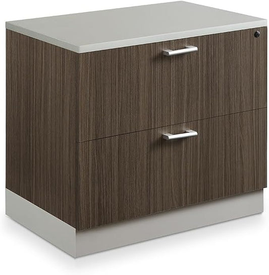 NBF 2 Drawer Lateral File Cabinet, Locking Filing Cabinet for Letter & Legal Files, 31.5" W Driftwood Laminate Office File Cabinet, Gray