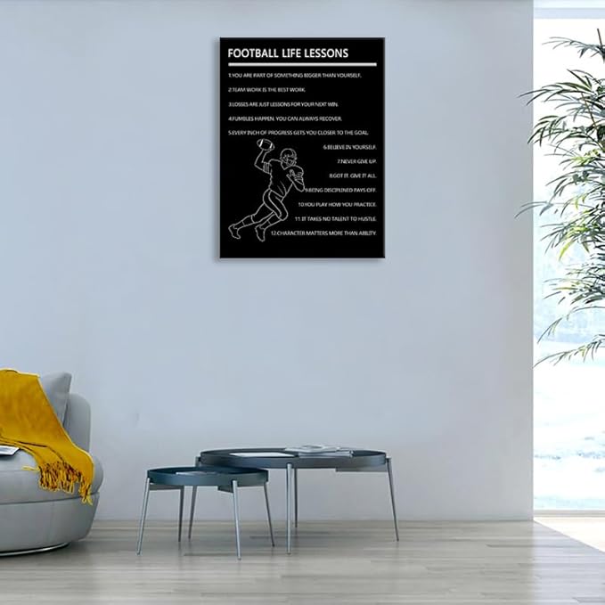 Motivational Baseball Player Poster “Football Life Lessons” Poster for Boys Bedroom Inspirational Sports Quotes Canvas Print for Home Gym Locker Room Office Decor Framed Ready to Hang [24" W X 36" H]