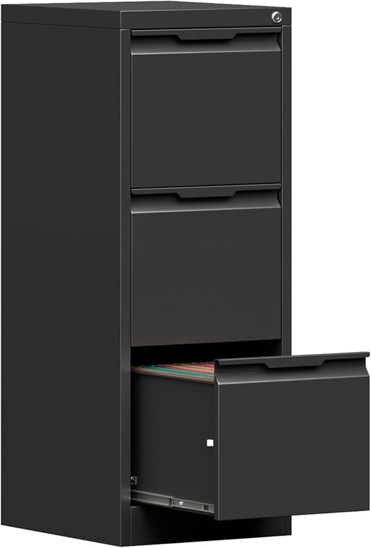3-Drawer Metal File Cabinet with Lock,Steel Printer Stand with Storage for Home Office,Vertical Filing Cabinet for Legal/Letter/A4 Files,Assembly Required