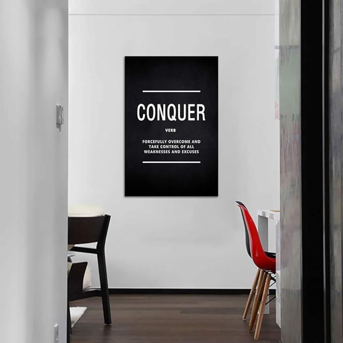 Office Wall Art Conquer Verb Inspirational Motivational Posters Prints on Canvas Inspiring Entrepreneur Quotes Inspiration Motivation Pictures Prints Artwork Home Office Wall Decor Framed (12”Wx16”H)