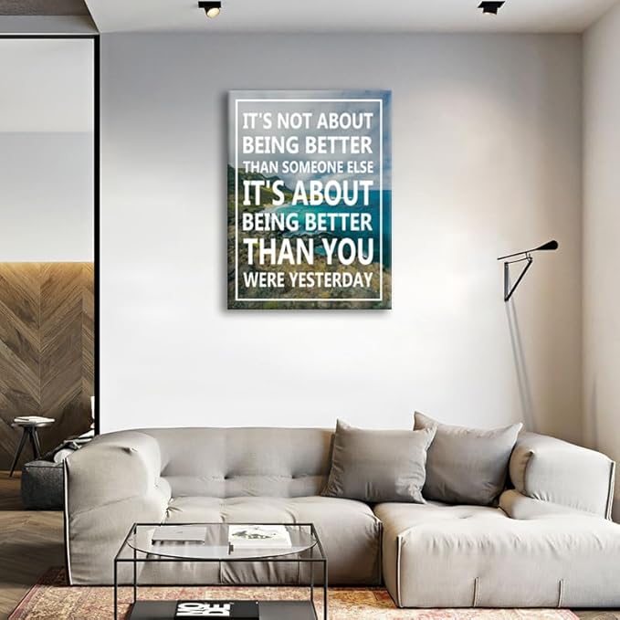 It's Not About Being Better Than Someone Else Motivational Canvas Wall Art Office Decor Inspirational Quote Canvas Print Positive Painting Home School Wall Decor Framed Ready to Hang [30''W x 40''H]