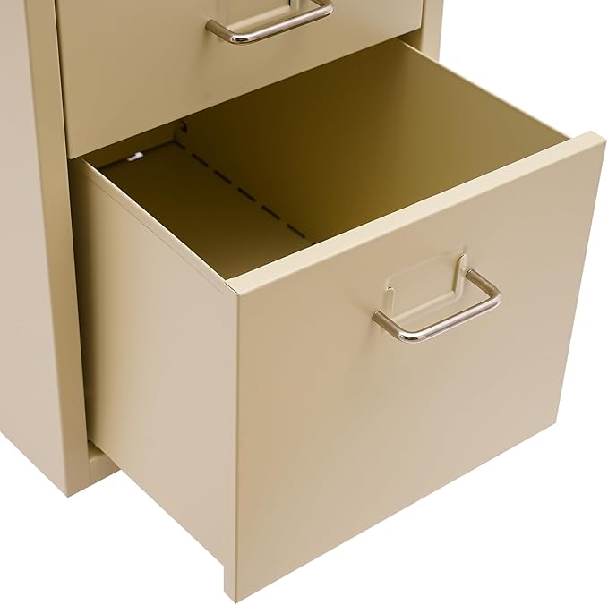 Metal File Storage Cabinet, 5 Drawer Vertical Filing Cabinets with Wheels Under Desk Storage Drawers, 11 * 16.1 * 27.1in Mobile File Cabinets Under Desk Cabinet for Bedroom, Office (Beige)