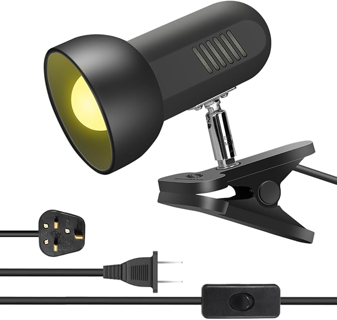 RONG&LAN Clip lamp,360° Rotation Clip on Lamp Portable Book Reading Light,Clamp on Desk/Table/Bunk Bed/Cupboard Home Lighting, (Desk lamp,Seven Colors for Your Choice) (Black)