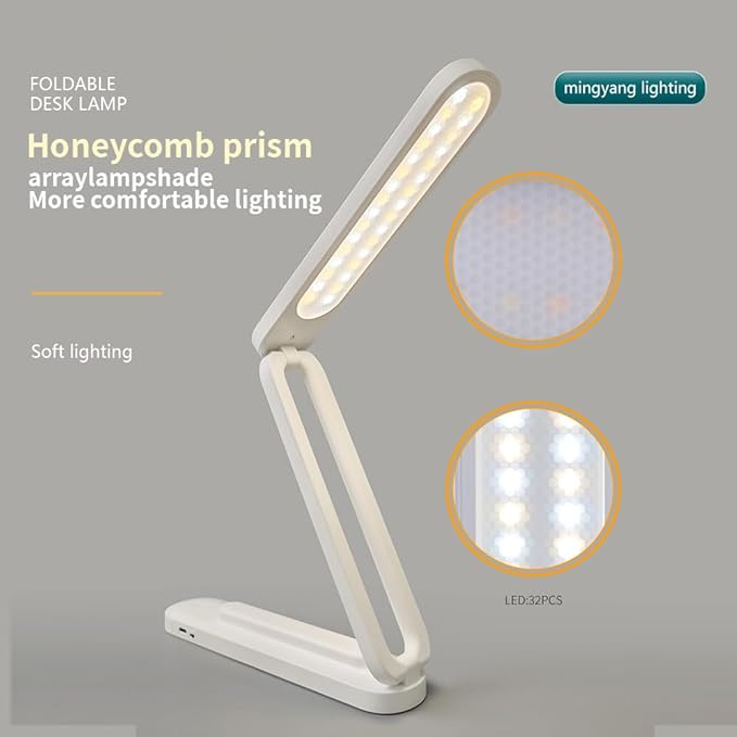 Foldable LED Desk Lamp, Slim Rechargeable USB Table Light, 2400mAh Reading Lamps, 3 Color Modes & Stepless Dimming, Portable Small Desk Light for Office Home Dormitory
