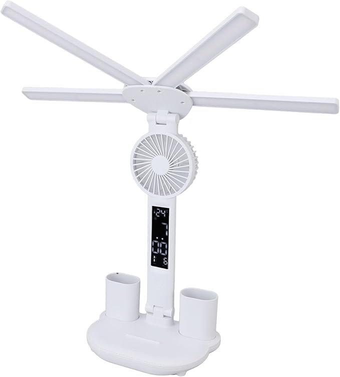 ZJchao Desk Lamp, LED Desk Lamps with Fans Pen Holder Four Headed Touch Control Stepless Dimming Foldable Table Study Lamp LED Display Table Light for Study Read Manicure Repair
