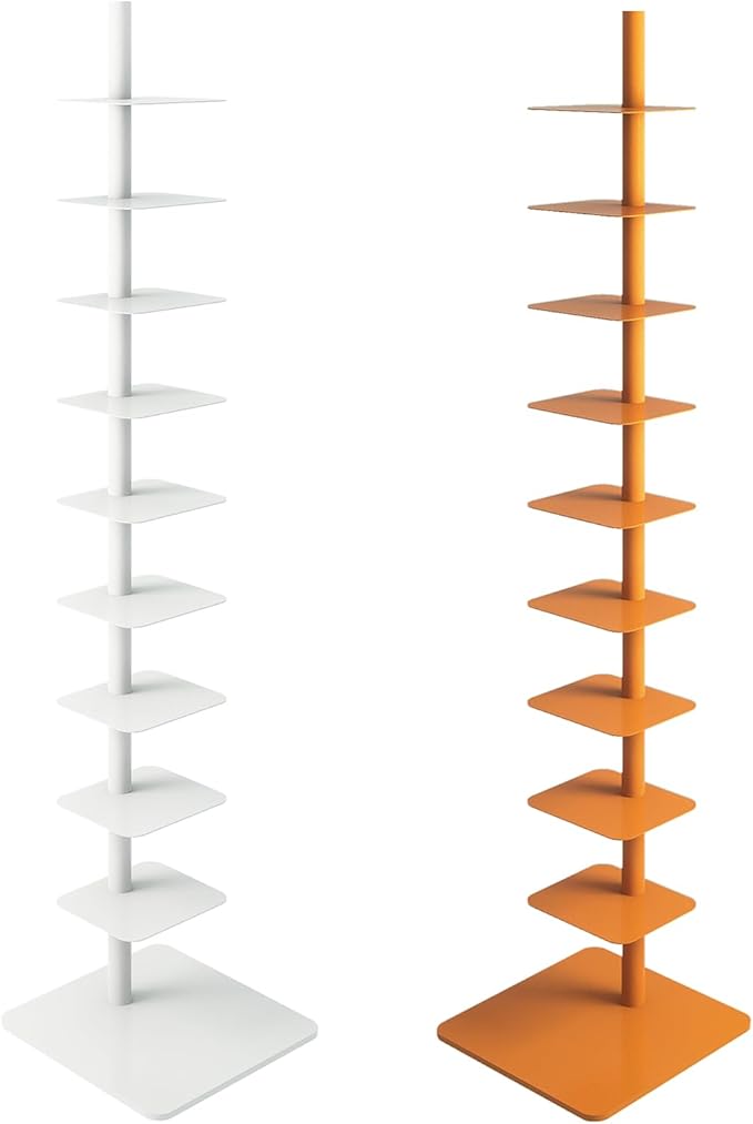 9-Tier Metal Spine Bookshelf - Vertical Tower for Booksfor Small Spaces, Multipurpose Corner Bookshelf, Tall & Narrow Ladder Bookcase, Ideal Book Display for Home or Office (Orange Color)