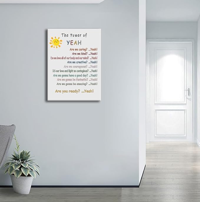 WYJDFART Inspirational Poster Positive Psychological Suggestion “The Power of Yeah” Motivational Wall Decor for Home Bedroom School Psychotherapy Room Framed Ready to Hang [30" W X 40" H]