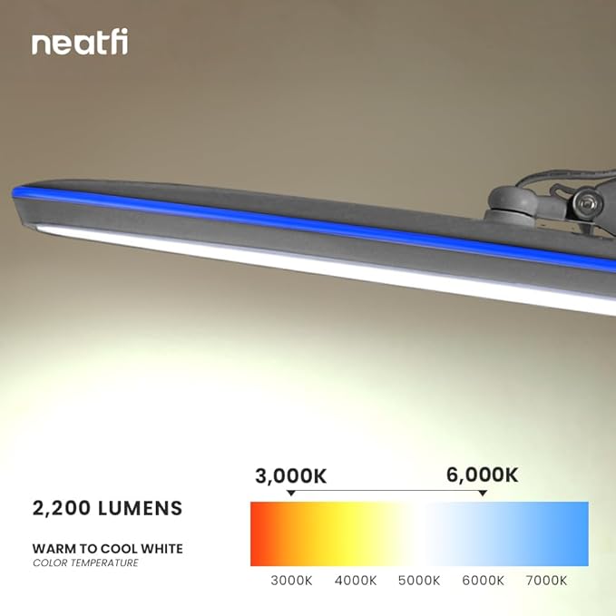 Neatfi XL 2,200 Lumens 20W LED Task Lamp – 23” Ultra-Wide Head | 182 SMD LEDs | 4 Brightness Levels | 3 Light Modes | Eye-Caring, Glare-Free | Adjustable Arm (Silver, CCT with Clamp)