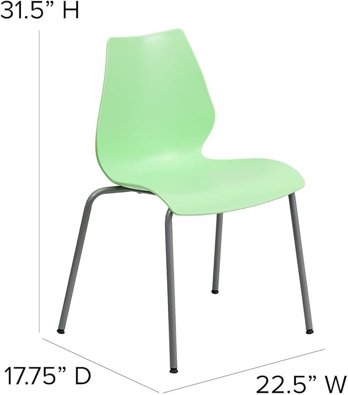 Flash Furniture HERCULES Series 770 lb. Capacity Green Stack Chair with Lumbar Support and Silver Frame