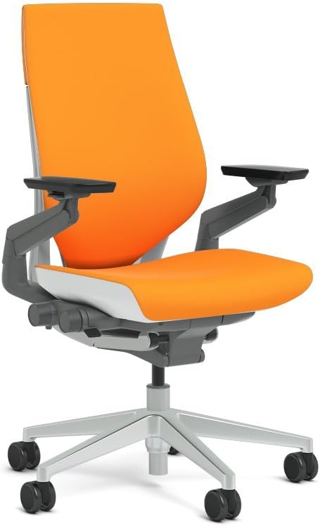 Steelcase Gesture Task Chair: Wrapped Back - Platinum Metallic Frame/Base/Seagull Accent - Roll Control Hard Floor Casters