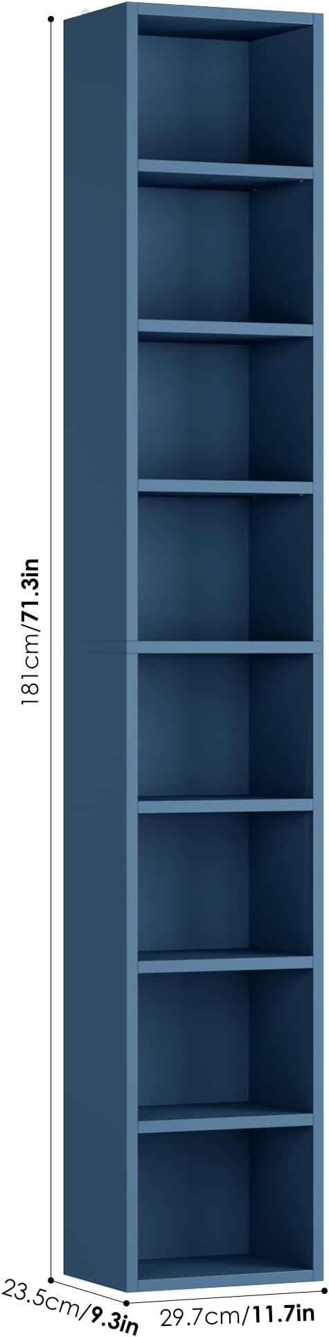 FOTOSOK 2 Pcs 71'' Tall Narrow Bookshelf, 8-Tier Media Tower Rack Set of 2, CD DVD Storage Cabinet with Adjustable Shelves, Tall Narrow Bookcase Skinny Display Bookshelf Slim Shelf, Blue