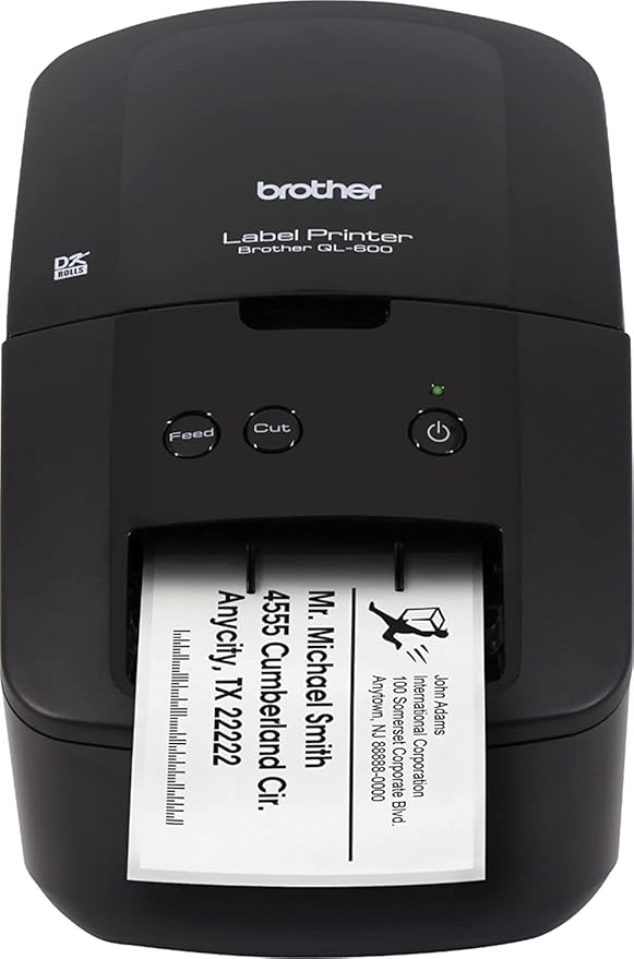 Brother QL-600 Economic Desktop Label Printer for Home and Office, Black - Wired USB Connectivity - up to 2.4" Wide, 300 x 600 dpi, 44 Labels Per Minute, Automatic Cutter Label Maker, Tillsiy