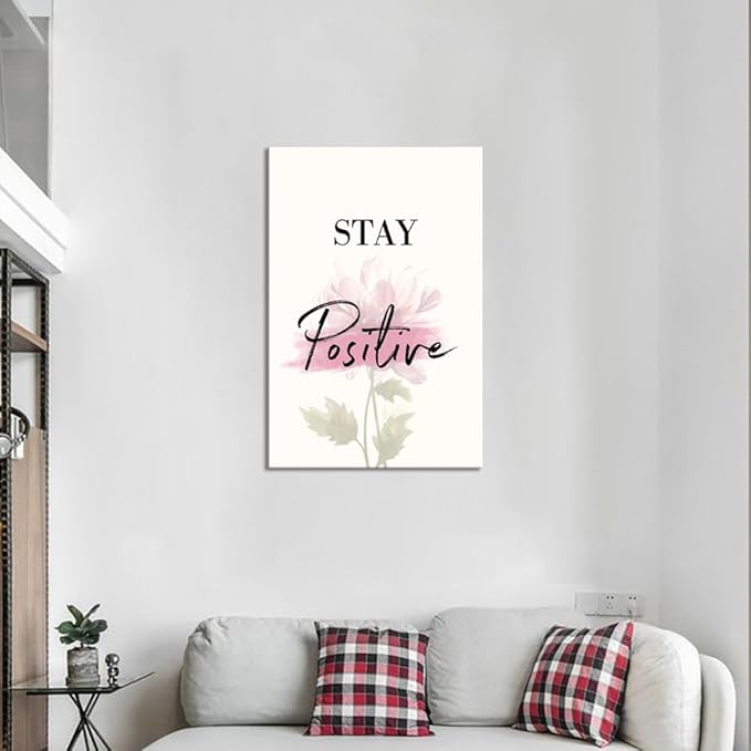 Office Inspirational Pictures Wall Art Modern Pink Flowers Pictures Wall Decor Inspirational Quotes Posters Prints Artwork Living Room Bedroom Home Decoration Framed Ready to Hang -24x36inch