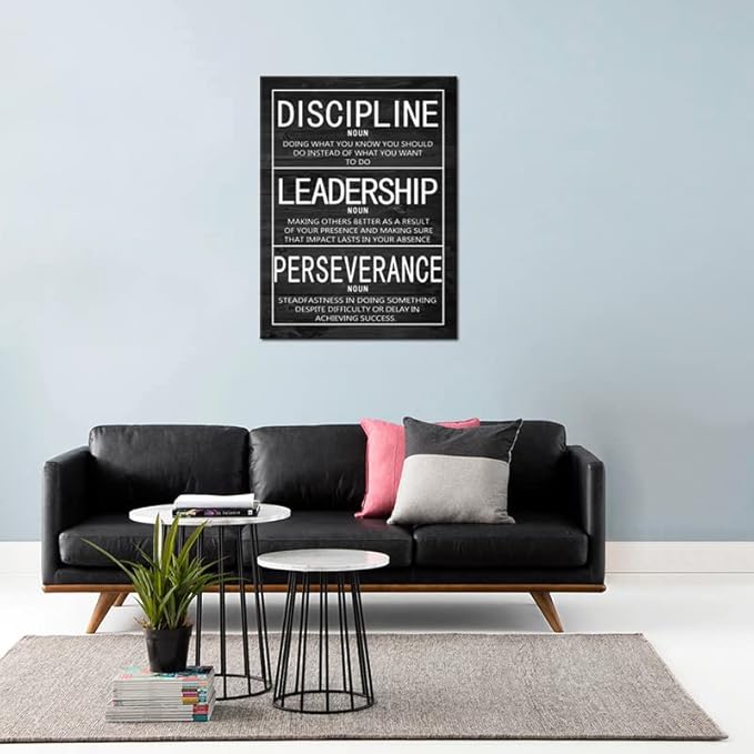 Motivational Inspirational Wall Art Discipline Leadership Perseverance Positive Inspirational Poster Canvas Painting Wall Art Framed Artwork Prints Picture for Living Room Office Gym [30''Wx 40''H]