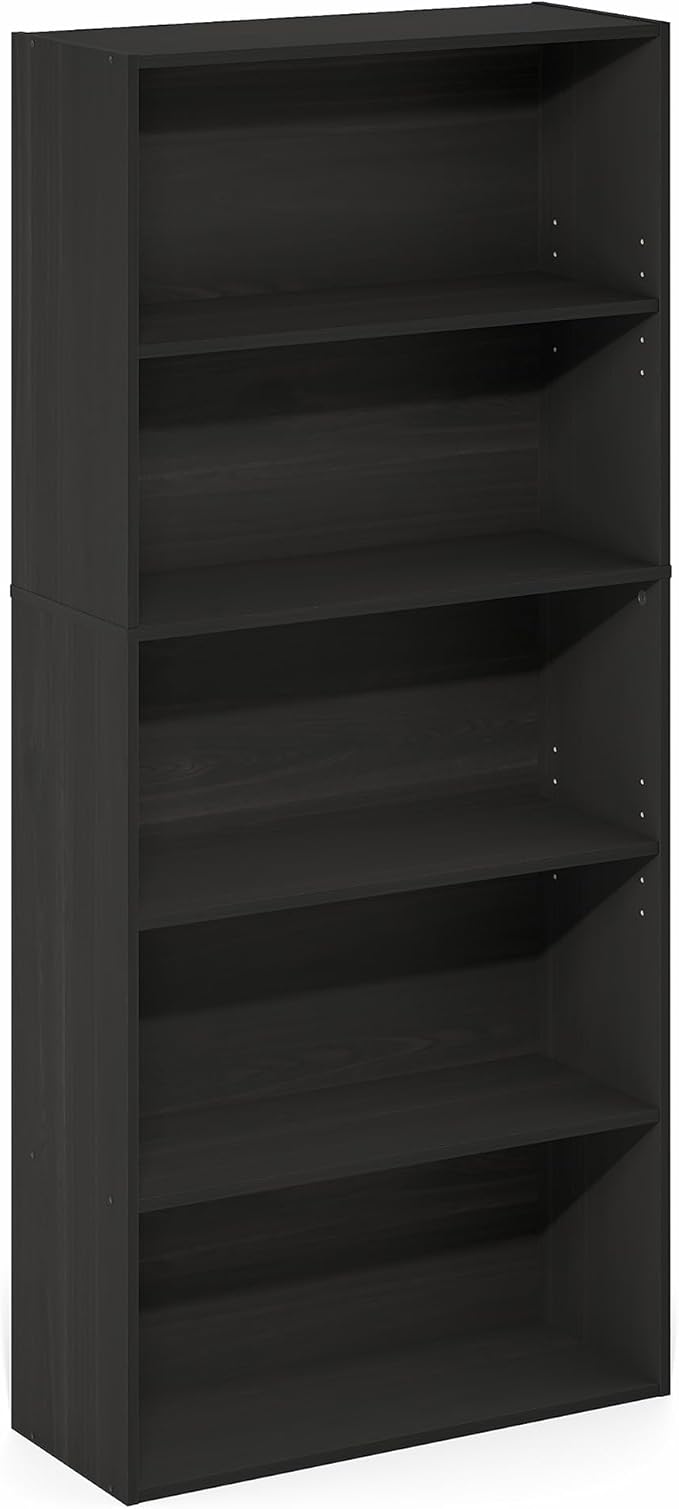 Furinno Jaya Book Shelf, 5-Tier Bookshelf, 52 Inch Tall Standing Bookcase with Adjustable Shelf, 9.5 x 23.6 x 52.6, for Home Office, Bedroom, Living Room, Espresso