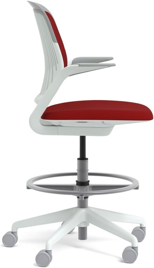 Steelcase White Base with Hard Floor Casters Cobi Stool, Scarlet