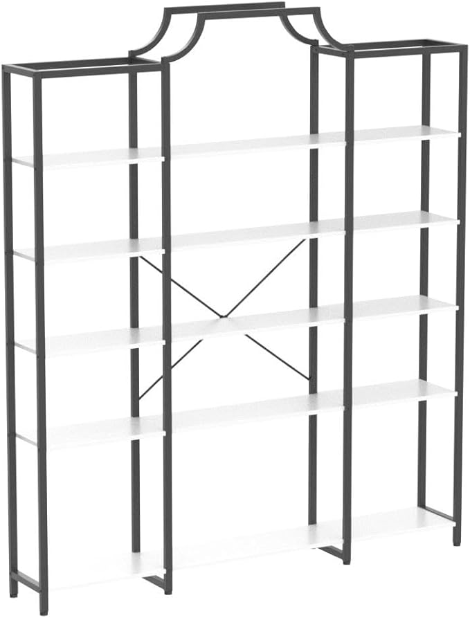 Auromie Triple Wide 5-Tier Bookshelf, 70.87" L x 79.13" H Extra Large Bookcase, Tall Open Etagere Display Shelf with Metal Frame, Freestanding Modern Storage Shelves for Home Office, Black&White