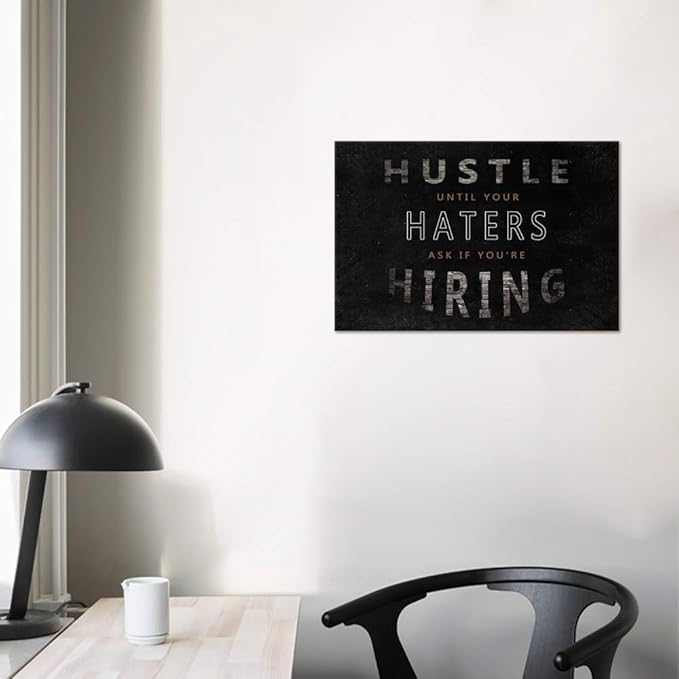 Yatsen Bridge Inspirational Posters Hustle Motivational Quotes Canvas Wall Art Entrepreneur Motto Painting Prints Artwork with Wooden Frame Easy to Hang for Office Classroom Decor - 12''H x 16''W
