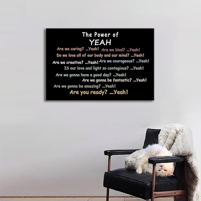 Motivational Poster “The Power of Yeah” Inspirational Wall Art Positive Psychological Suggestion Q&A for Bedroom Psychotherapy Room School Children's Room Framed Ready to Hang [24" W X 36" H]