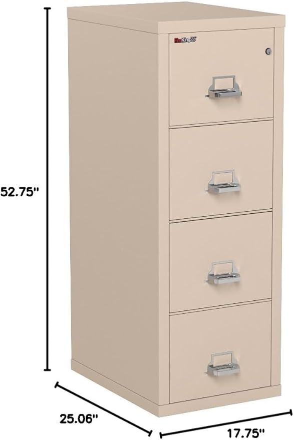 FireKing Fireproof Vertical File Cabinet (4 Letter Sized Drawers, Impact Resistant, Water Resistant), 52.25" H Parchment, 18 W x 25 D, (41825CPA)
