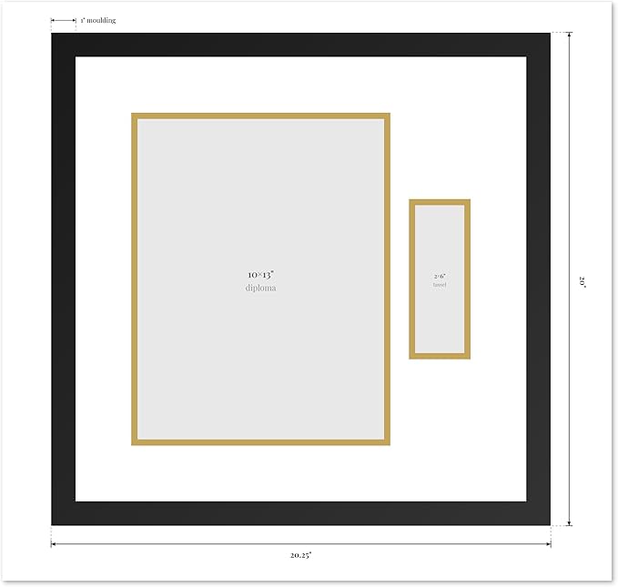 Diploma Frame with Tassel Holder 20.25 x 20 Stainless Silver Shadowbox Dark Red Over Gold Mat - Fits 10 x 13 Degree Made in the USA