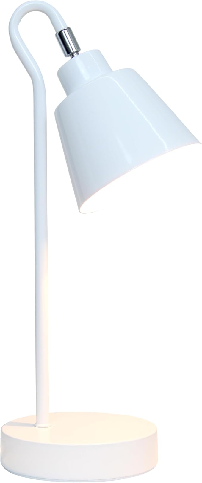 Simple Designs LD1079-WHT 16" Sleek Essentials Metal Looped Desk Task Lamp with Adjustable Shade, for Office, Desk, Nightstand, Dorm, White