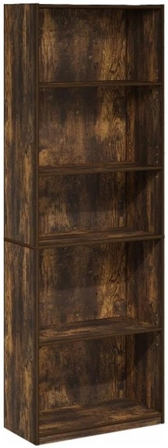 Furinno GEHRY Book Shelf, 5-Tier Bookshelf with Open Shelf, Standing Bookcase with Adjustable Shelves, 11.6 x 24.8 x 71.4, for Living Room, Bedroom, Home Office, Amber Pine